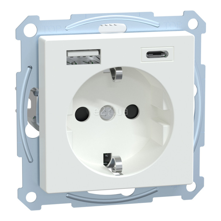 Розетка 220В з USB Schneider Electric MEG2367-0325 Merten System M, активний білий, із заземленням, Schuko · Schneider Electric · schneider-electric-meg2367-0325