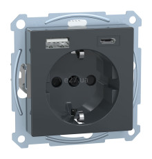 Розетка 220В з USB Schneider Electric MEG2367-0414 Merten System M, антрацит, із заземленням, Schuko