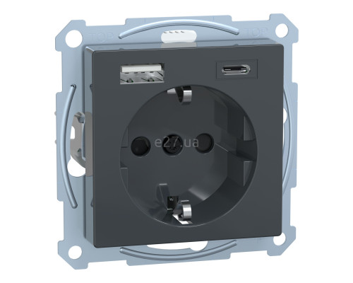 Розетка 220В з USB Schneider Electric MEG2367-0414 Merten System M, антрацит, із заземленням, Schuko