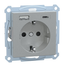 Розетка 220В з USB Schneider Electric MEG2367-0460 Merten System M, алюміній, із заземленням, Schuko