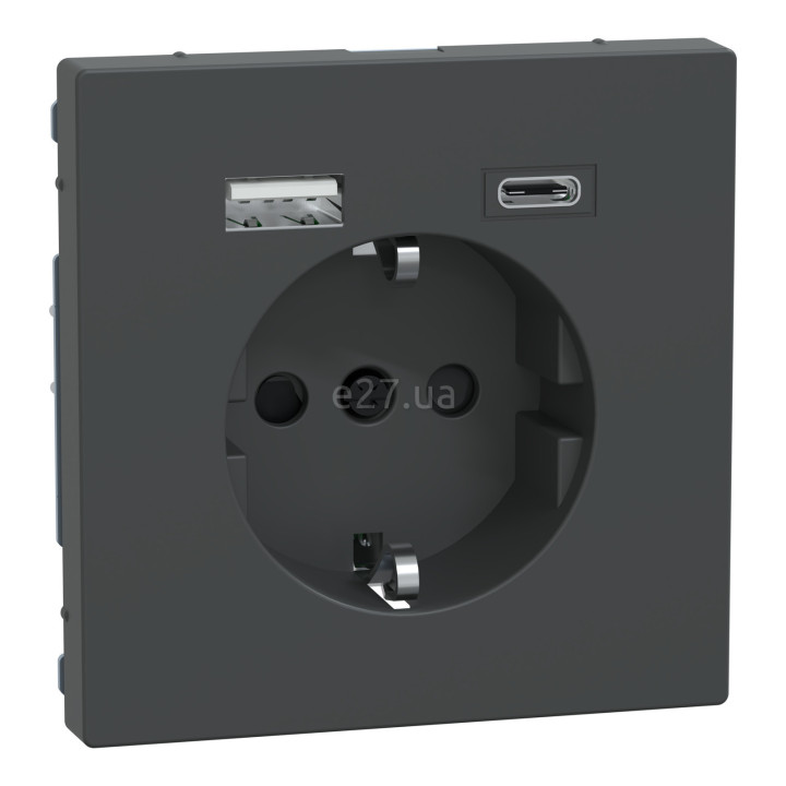 Розетка 220В з USB Schneider Electric MEG2367-6034 Merten System D, антрацит · Schneider Electric · schneider-electric-meg2367-6034