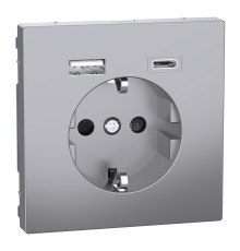 Розетка 220В з USB Schneider Electric MEG2367-6036 Merten System D, нержавіюча сталь