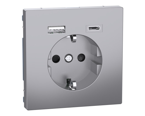 Розетка 220В з USB Schneider Electric MEG2367-6036 Merten System D, нержавіюча сталь