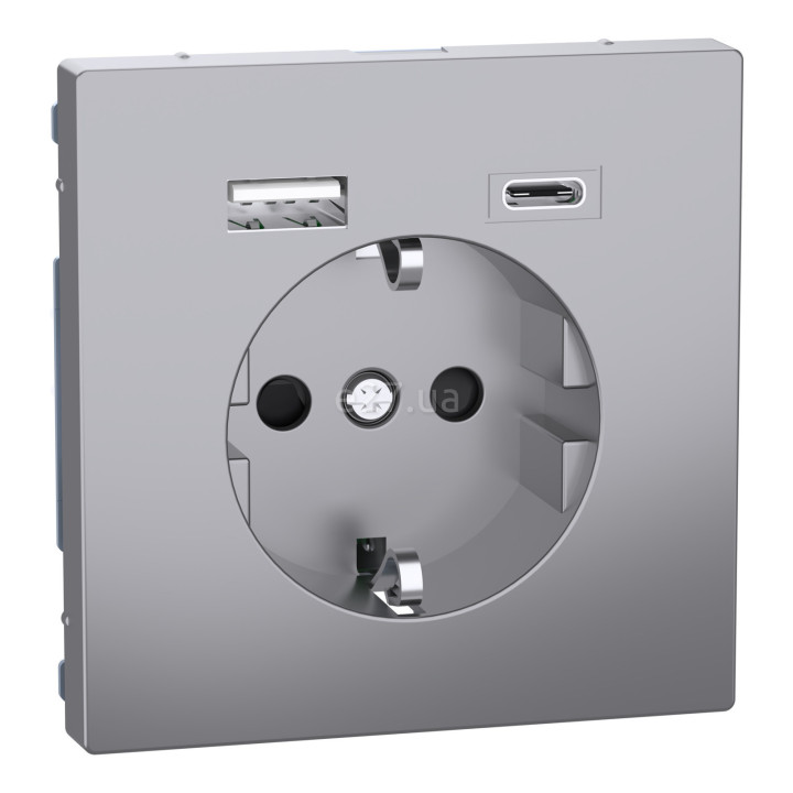 Розетка 220В з USB Schneider Electric MEG2367-6036 Merten System D, нержавіюча сталь · Schneider Electric · schneider-electric-meg2367-6036