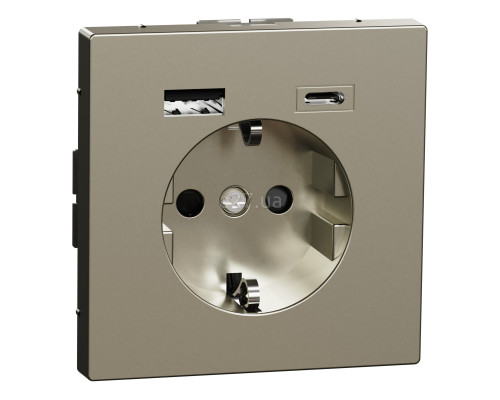 Розетка 220В з USB Schneider Electric MEG2367-6050 Merten System D, нікель
