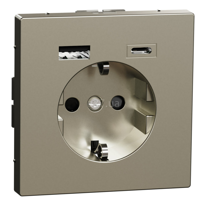 Розетка 220В з USB Schneider Electric MEG2367-6050 Merten System D, нікель · Schneider Electric · schneider-electric-meg2367-6050
