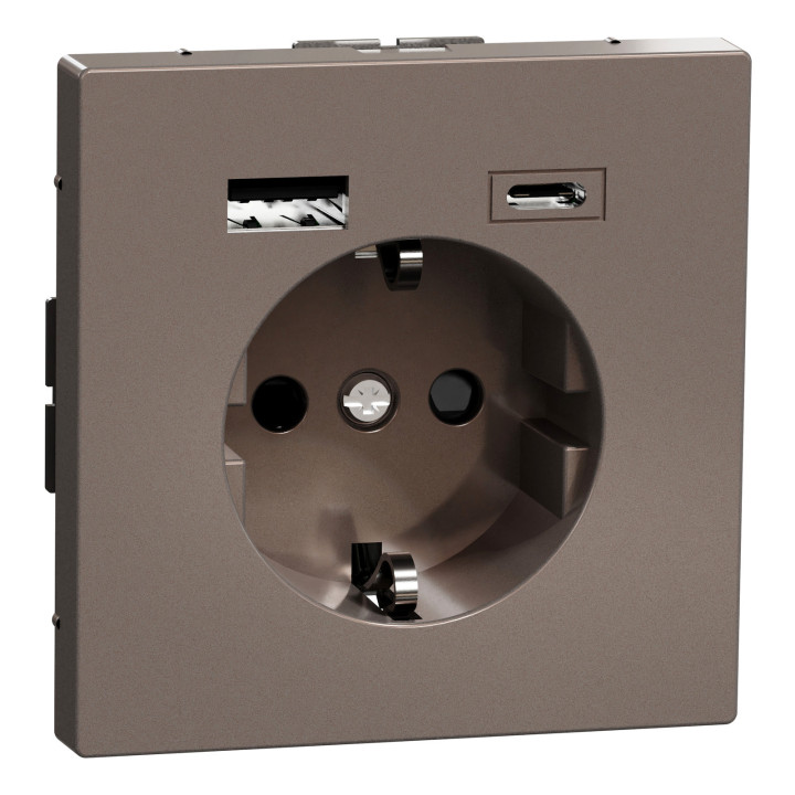 Розетка 220В з USB Schneider Electric MEG2367-6052 Merten System D, мокко · Schneider Electric · schneider-electric-meg2367-6052