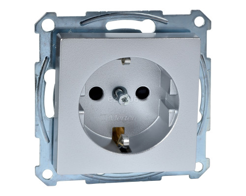 Розетка 220В Schneider Electric MTN2300-0460 Merten System M, алюміній, пластик, із заземленням, Schuko, без захисної кришки, зі шторками, для врізного монтажу