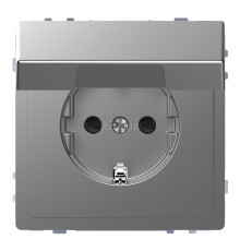 Розетка 220В Schneider Electric MTN2310-6036 Merten D-Life, нержавіюча сталь, пластик, із заземленням, Schuko, із захисною кришкою, зі шторками, для врізного монтажу