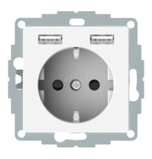Розетка 220В з USB Schneider Electric MTN2366-0319 Merten System M, полярно-білий, пластик, із заземленням, Schuko, без захисної кришки, зі шторками, для врізного монтажу