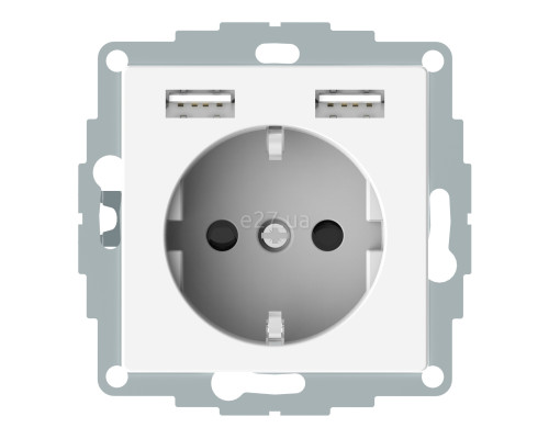 Розетка 220В з USB Schneider Electric MTN2366-0319 Merten System M, полярно-білий, пластик, із заземленням, Schuko, без захисної кришки, зі шторками, для врізного монтажу