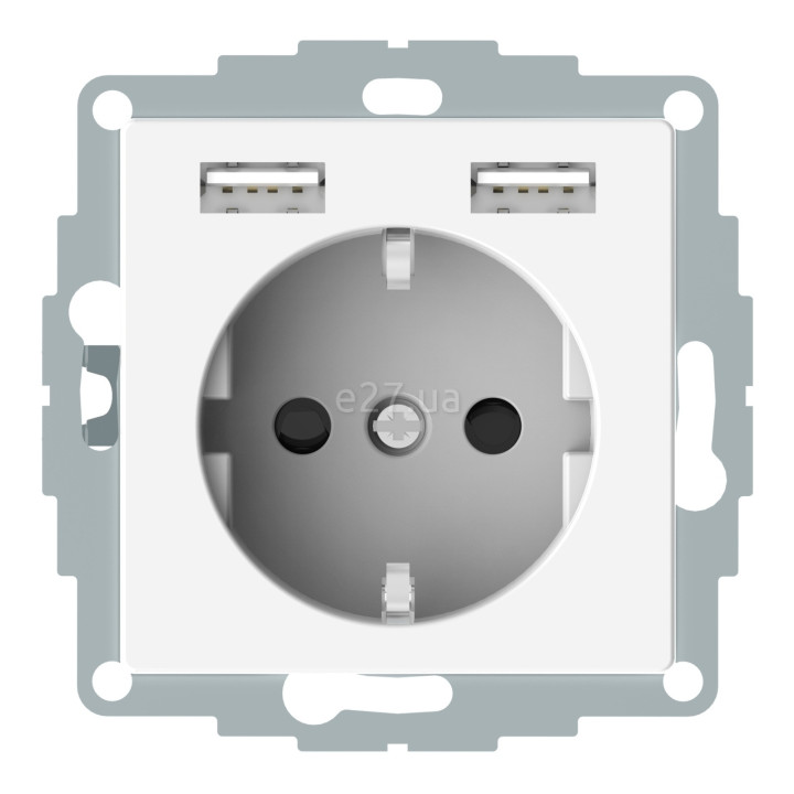Розетка 220В з USB Schneider Electric MTN2366-0319 Merten System M, полярно-білий, пластик, із заземленням, Schuko, без захисної кришки, зі шторками, для врізного монтажу · Schneider Electric · schneider-electric-mtn2366-0319
