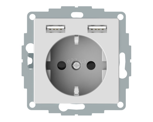 Розетка 220В з USB Schneider Electric MTN2366-0325 Merten System M, активний білий, пластик, із заземленням, Schuko, без захисної кришки, зі шторками, для врізного монтажу