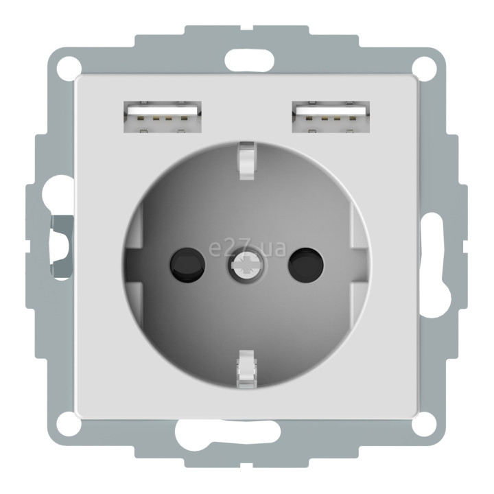 Розетка 220В з USB Schneider Electric MTN2366-0325 Merten System M, активний білий, пластик, із заземленням, Schuko, без захисної кришки, зі шторками, для врізного монтажу · Schneider Electric · schneider-electric-mtn2366-0325