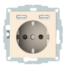 Розетка 220В з USB Schneider Electric MTN2366-0344 Merten System M, бежевий, пластик, із заземленням, Schuko, без захисної кришки, зі шторками, для врізного монтажу