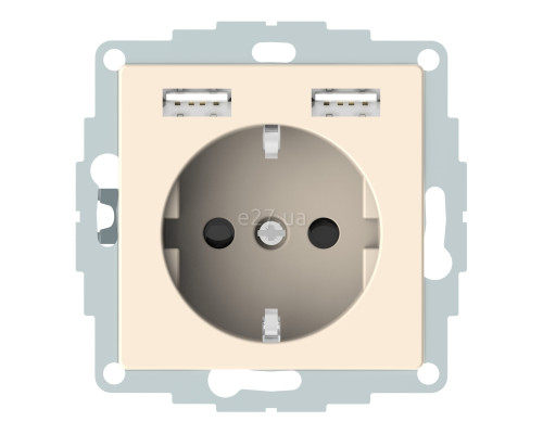 Розетка 220В з USB Schneider Electric MTN2366-0344 Merten System M, бежевий, пластик, із заземленням, Schuko, без захисної кришки, зі шторками, для врізного монтажу