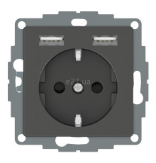 Розетка 220В з USB Schneider Electric MTN2366-0414 Merten System M, антрацит, пластик, із заземленням, Schuko, без захисної кришки, зі шторками, для врізного монтажу
