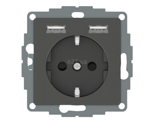 Розетка 220В з USB Schneider Electric MTN2366-0414 Merten System M, антрацит, пластик, із заземленням, Schuko, без захисної кришки, зі шторками, для врізного монтажу