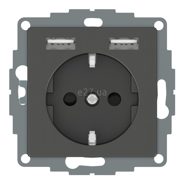 Розетка 220В з USB Schneider Electric MTN2366-0414 Merten System M, антрацит, пластик, із заземленням, Schuko, без захисної кришки, зі шторками, для врізного монтажу · Schneider Electric · schneider-electric-mtn2366-0414