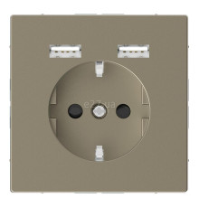 Розетка 220В з USB Schneider Electric MTN2366-6033 Merten D-Life, сахара, пластик, із заземленням, Schuko, без захисної кришки, зі шторками, для врізного монтажу