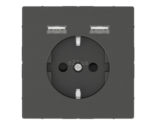 Розетка 220В з USB Schneider Electric MTN2366-6034 Merten D-Life, антрацит, пластик, із заземленням, Schuko, без захисної кришки, зі шторками, для врізного монтажу