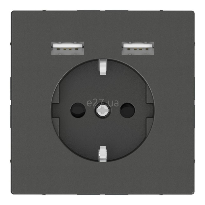 Розетка 220В з USB Schneider Electric MTN2366-6034 Merten D-Life, антрацит, пластик, із заземленням, Schuko, без захисної кришки, зі шторками, для врізного монтажу · Schneider Electric · schneider-electric-mtn2366-6034