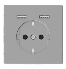 Розетка 220В з USB Schneider Electric MTN2366-6036 Merten D-Life, нержавіюча сталь, пластик, із заземленням, Schuko, без захисної кришки, зі шторками, для врізного монтажу