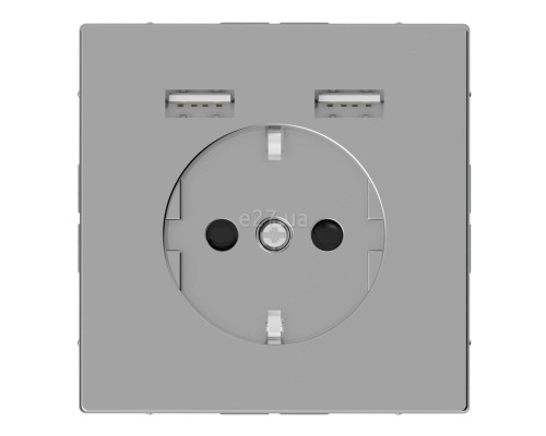 Розетка 220В з USB Schneider Electric MTN2366-6036 Merten D-Life, нержавіюча сталь, пластик, із заземленням, Schuko, без захисної кришки, зі шторками, для врізного монтажу