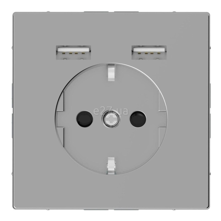 Розетка 220В з USB Schneider Electric MTN2366-6036 Merten D-Life, нержавіюча сталь, пластик, із заземленням, Schuko, без захисної кришки, зі шторками, для врізного монтажу · Schneider Electric · schneider-electric-mtn2366-6036