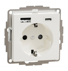 Розетка 220В з USB Schneider Electric MTN2367-0319 Merten System M, полярно-білий, пластик, із заземленням, Schuko, без захисної кришки, зі шторками, для врізного монтажу