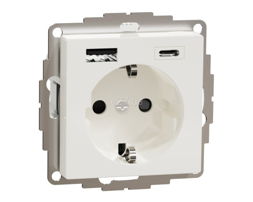 Розетка 220В з USB Schneider Electric MTN2367-0319 Merten System M, полярно-білий, пластик, із заземленням, Schuko, без захисної кришки, зі шторками, для врізного монтажу