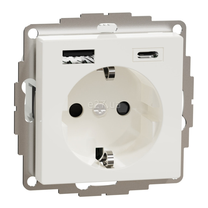 Розетка 220В з USB Schneider Electric MTN2367-0319 Merten System M, полярно-білий, пластик, із заземленням, Schuko, без захисної кришки, зі шторками, для врізного монтажу · Schneider Electric · schneider-electric-mtn2367-0319