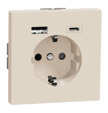 Розетка 220В з USB Schneider Electric MTN2367-6033 Merten D-Life, сахара, пластик, із заземленням, Schuko, без захисної кришки, зі шторками, для врізного монтажу
