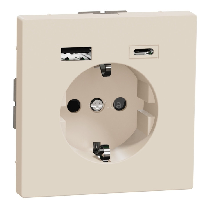 Розетка 220В з USB Schneider Electric MTN2367-6033 Merten D-Life, сахара, пластик, із заземленням, Schuko, без захисної кришки, зі шторками, для врізного монтажу · Schneider Electric · schneider-electric-mtn2367-6033