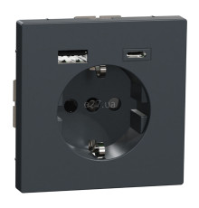 Розетка 220В з USB Schneider Electric MTN2367-6034 Merten D-Life, антрацит, пластик, із заземленням, Schuko, без захисної кришки, зі шторками, для врізного монтажу