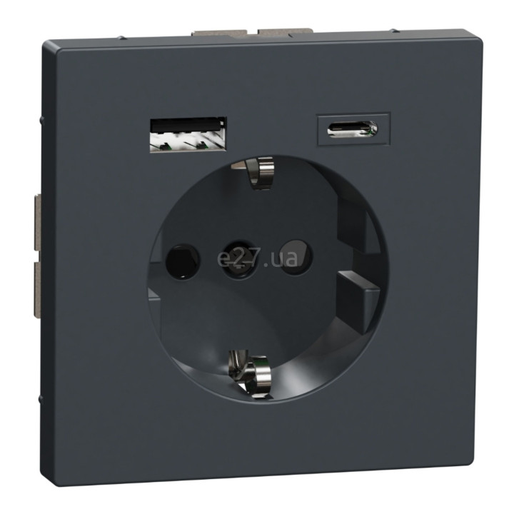 Розетка 220В з USB Schneider Electric MTN2367-6034 Merten D-Life, антрацит, пластик, із заземленням, Schuko, без захисної кришки, зі шторками, для врізного монтажу · Schneider Electric · schneider-electric-mtn2367-6034