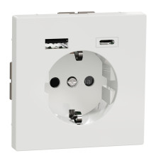 Розетка 220В з USB Schneider Electric MTN2367-6035 Merten D-Life, білий лотос, пластик, із заземленням, Schuko, без захисної кришки, зі шторками, для врізного монтажу