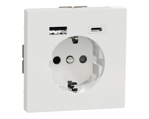 Розетка 220В з USB Schneider Electric MTN2367-6035 Merten D-Life, білий лотос, пластик, із заземленням, Schuko, без захисної кришки, зі шторками, для врізного монтажу
