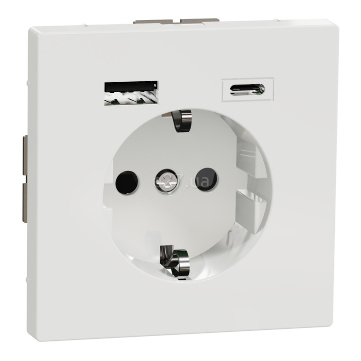 Розетка 220В з USB Schneider Electric MTN2367-6035 Merten D-Life, білий лотос, пластик, із заземленням, Schuko, без захисної кришки, зі шторками, для врізного монтажу · Schneider Electric · schneider-electric-mtn2367-6035