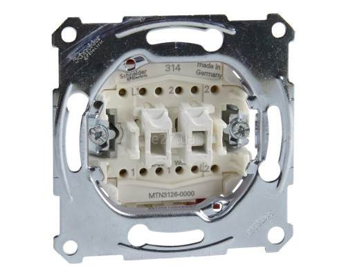 Перемикач прохідний 2-клавішний Schneider Electric MTN3126-0000 Merten QuickFlex, без підсвітки та індикації, для врізного монтажу