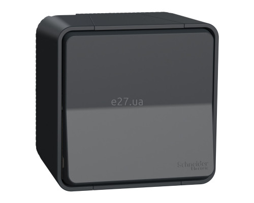 Перемикач прохідний 1-клавішний Schneider Electric MUR35021 Mureva Styl, чорний, пластик, ip55, без підсвітки та індикації, для накладного монтажу