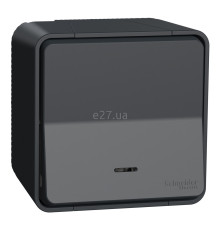 Перемикач прохідний 1-клавішний Schneider Electric MUR35024 Mureva Styl, чорний, пластик, ip55, з підсвіткою чи індикацією, для накладного монтажу