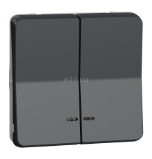 Вимикач без фіксації 2-клавішний Schneider Electric MUR35228 Mureva Styl, чорний, пластик, ip55, з підсвіткою