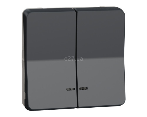 Вимикач без фіксації 2-клавішний Schneider Electric MUR35228 Mureva Styl, чорний, пластик, ip55, з підсвіткою