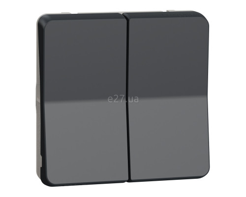 Вимикач без фіксації 2-клавішний Schneider Electric MUR35326 Mureva Styl, чорний, пластик, ip55, без підсвітки та індикації