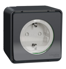Розетка 220В Schneider Electric MUR36034 Mureva Styl, чорний, пластик, із заземленням, Schuko, ip55, із захисною кришкою, зі шторками, для накладного монтажу