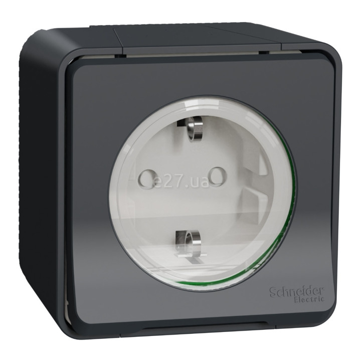 Розетка 220В Schneider Electric MUR36034 Mureva Styl, чорний, пластик, із заземленням, Schuko, ip55, із захисною кришкою, зі шторками, для накладного монтажу · Schneider Electric · schneider-electric-mur36034