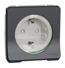 Розетка 220В Schneider Electric MUR36134 Mureva Styl, чорний, пластик, із заземленням, Schuko, ip55, із захисною кришкою, зі шторками