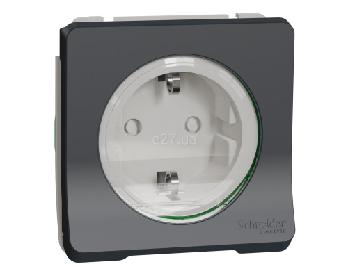 Розетка 220В Schneider Electric MUR36134 Mureva Styl, чорний, пластик, із заземленням, Schuko, ip55, із захисною кришкою, зі шторками