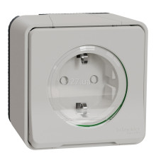 Розетка 220В Schneider Electric MUR39034 Mureva Styl, білий, пластик, із заземленням, Schuko, ip55, із захисною кришкою, зі шторками, для накладного монтажу
